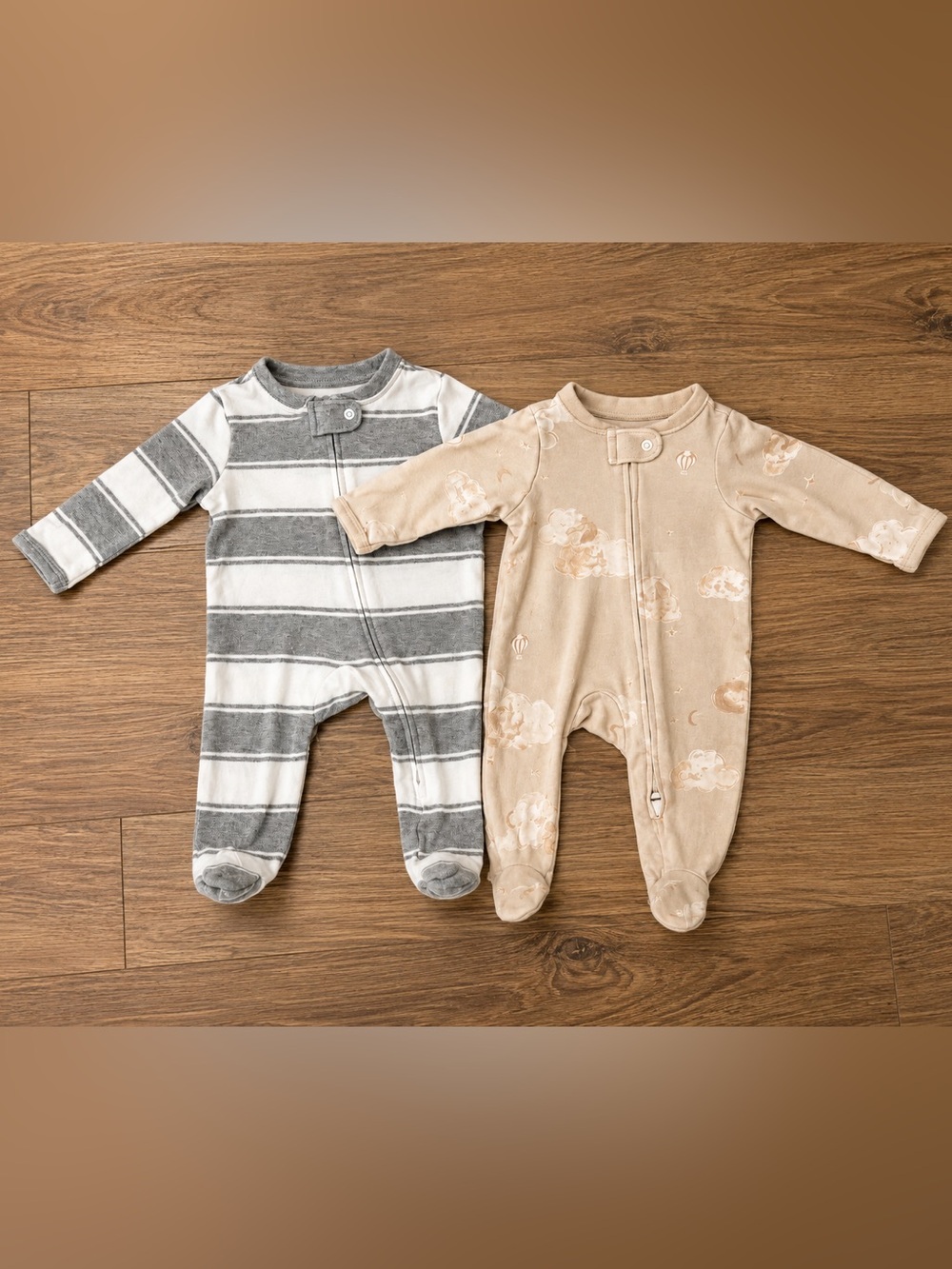 Burt's Bees Neutral Stripe and Cloud Footed One-Piece Set